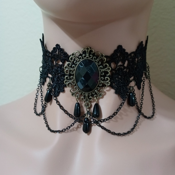 Gothic Retro Black Lace Tassel Collar Choker Necklace
